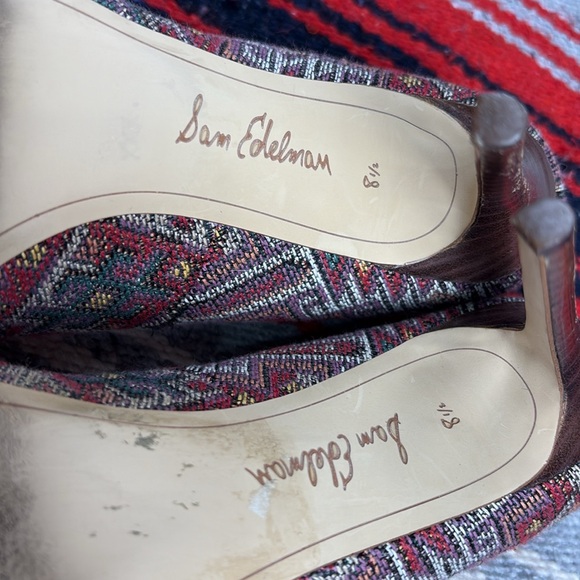 Sam Edelman Colorful Geometric Embroidered Heels Shoes Size 8.5 - Picture 6 of 6